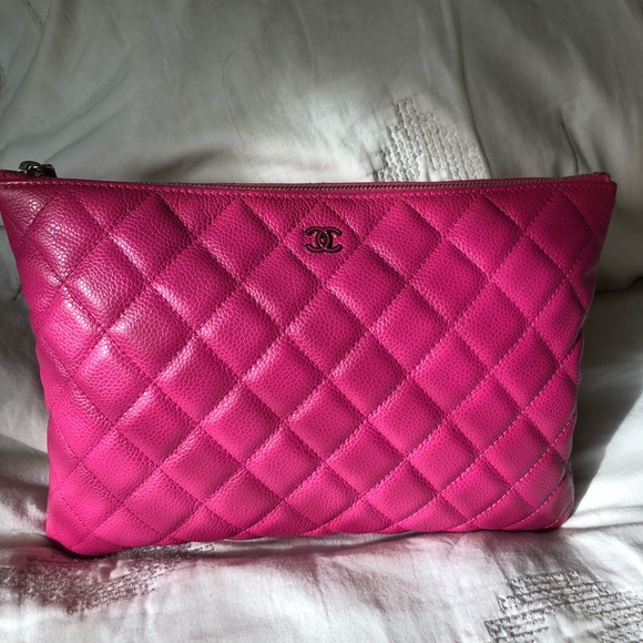 CHANEL Handbags - SALE Chanel fuschia got pink quilted clutch